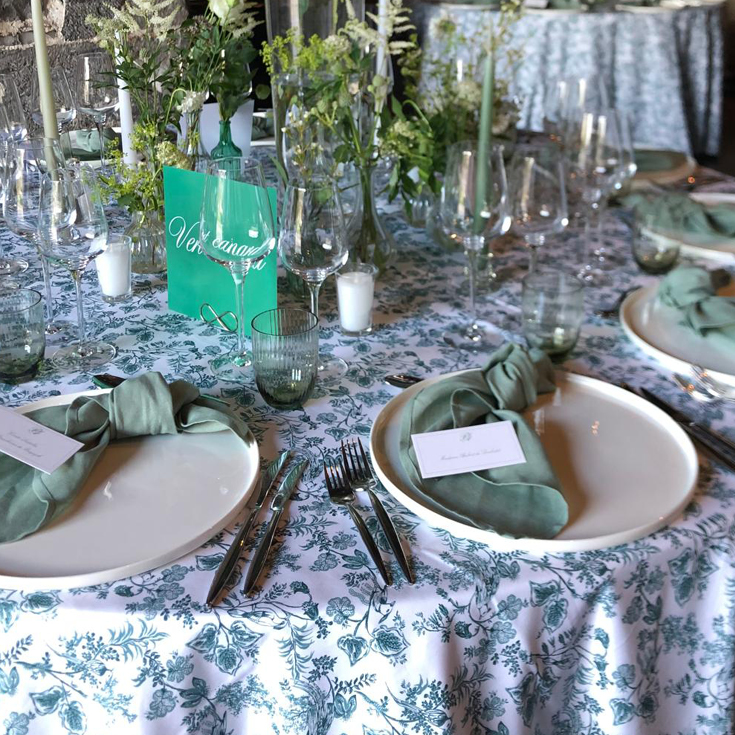 Oiseaux-Verts-Coton-Imprime Nappe 2,80m x 3,10m Oiseaux verts - Coton imprimé