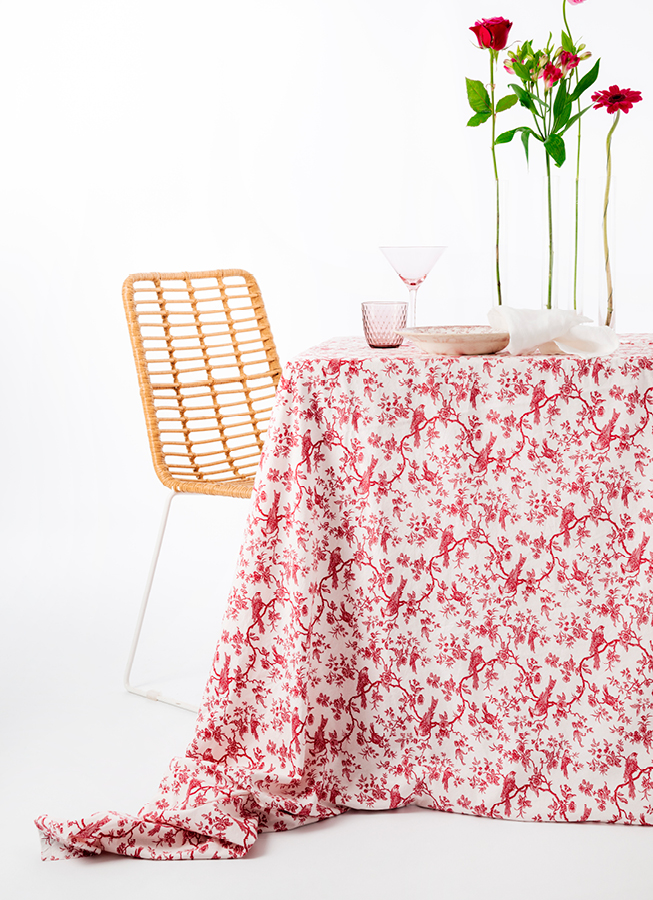 coton-oiseau-rouge Nappe 2,80m x 3,10m Oiseaux rouges - Coton imprimé