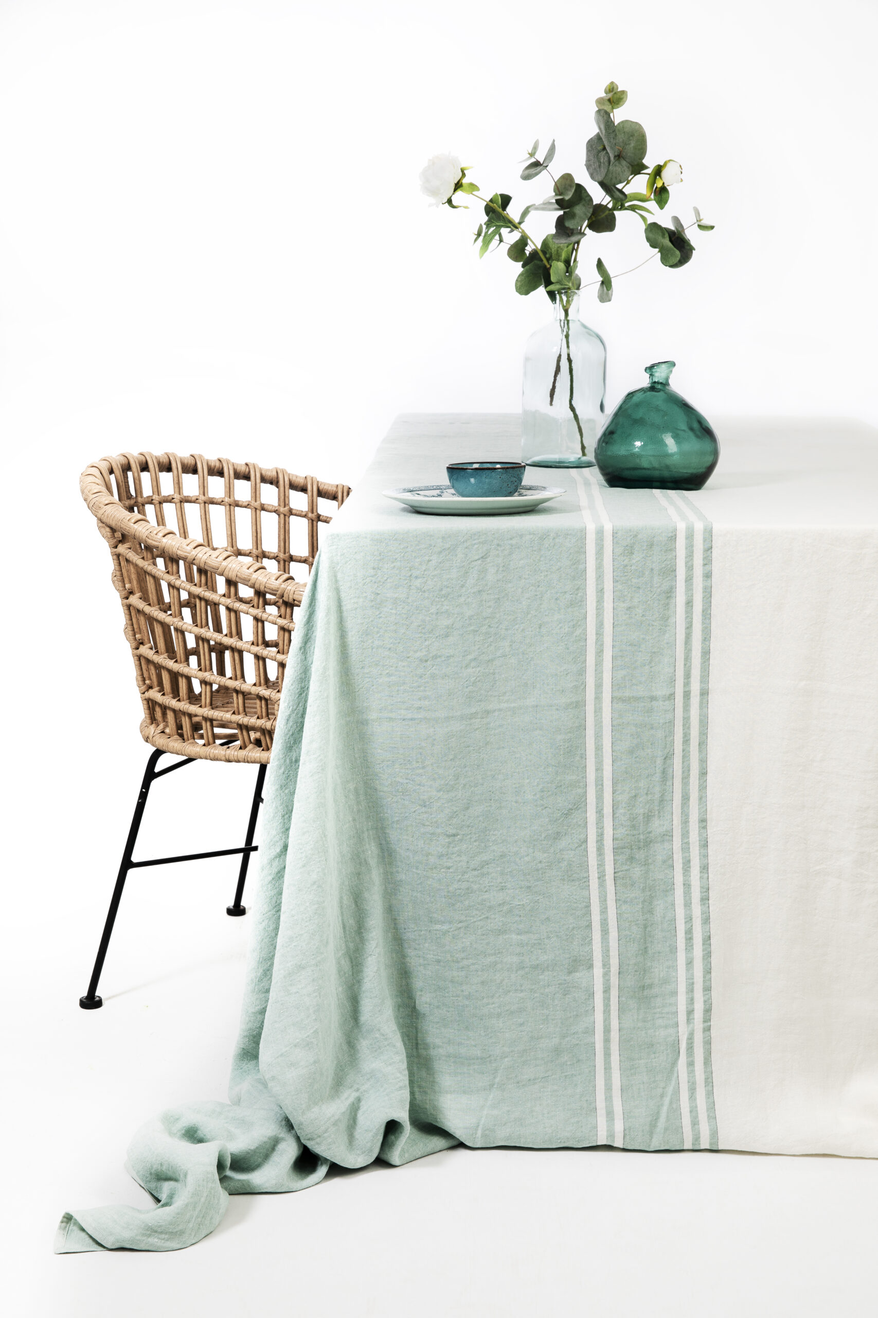 nappe-lin+turquoise Nappe 3,00m x 3,00m Blanc turquoise - Lin